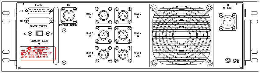 P/N: <br />ETI0001-1230AA Rugged MilSpec UPS Standard Rear Panel Layout 
