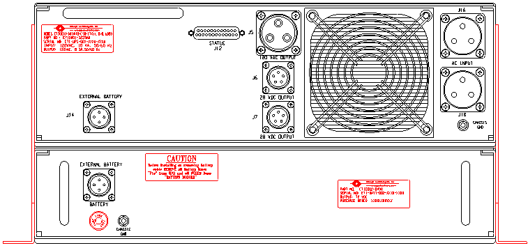 P/N: <br />ETI0001-1233AA Rugged MilSpec UPS Standard Rear Panel Layout with 2U Battery 